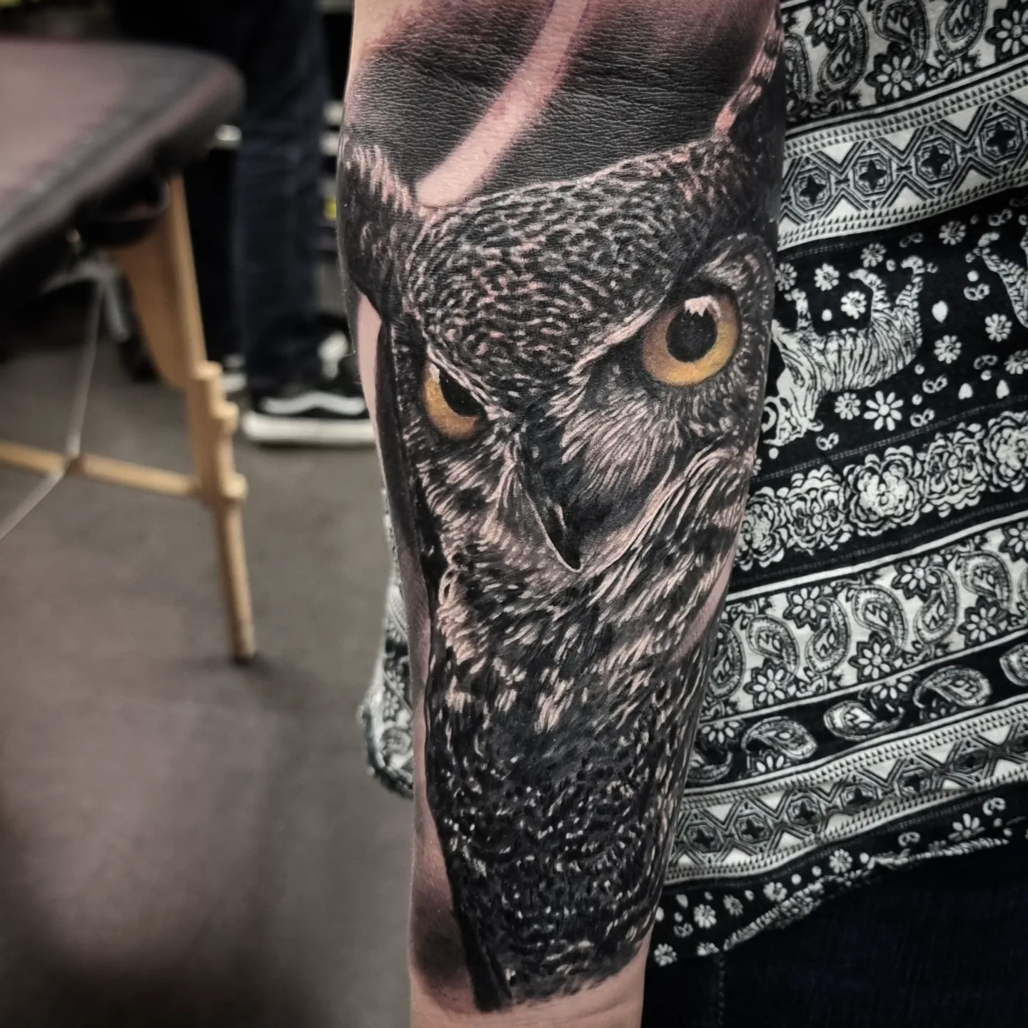 Realistic black and grey wildlife tattoo by Tomek Turlej at Studio XIII Gallery Edinburgh