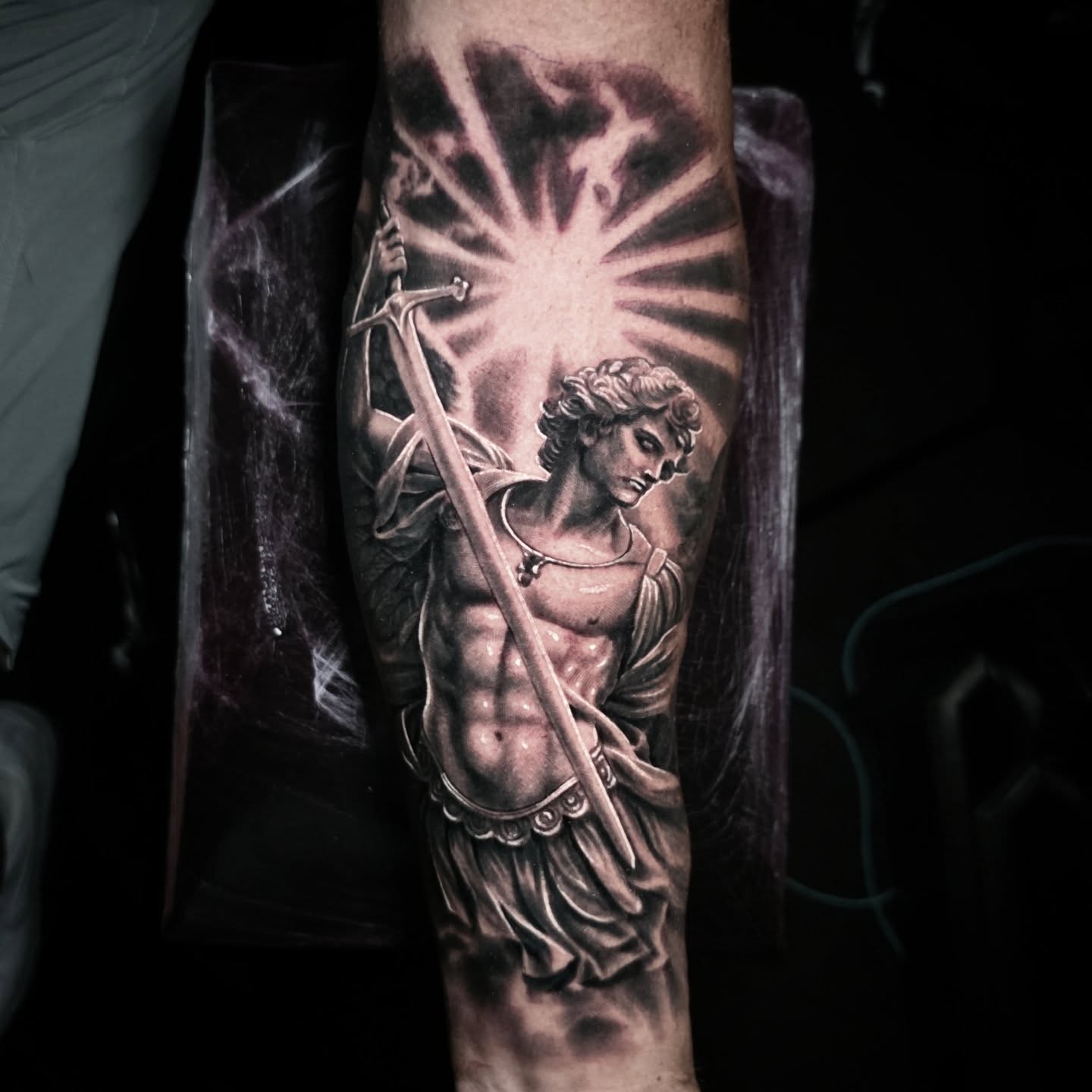 Dark and surreal black and grey realism tattoo by Tomek Turlej, Edinburgh