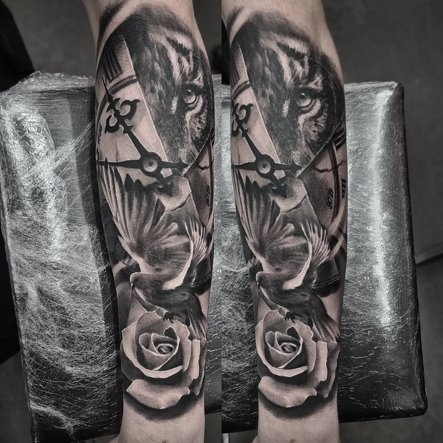 Dark and surreal black and grey realism tattoo by Tomek Turlej, Edinburgh