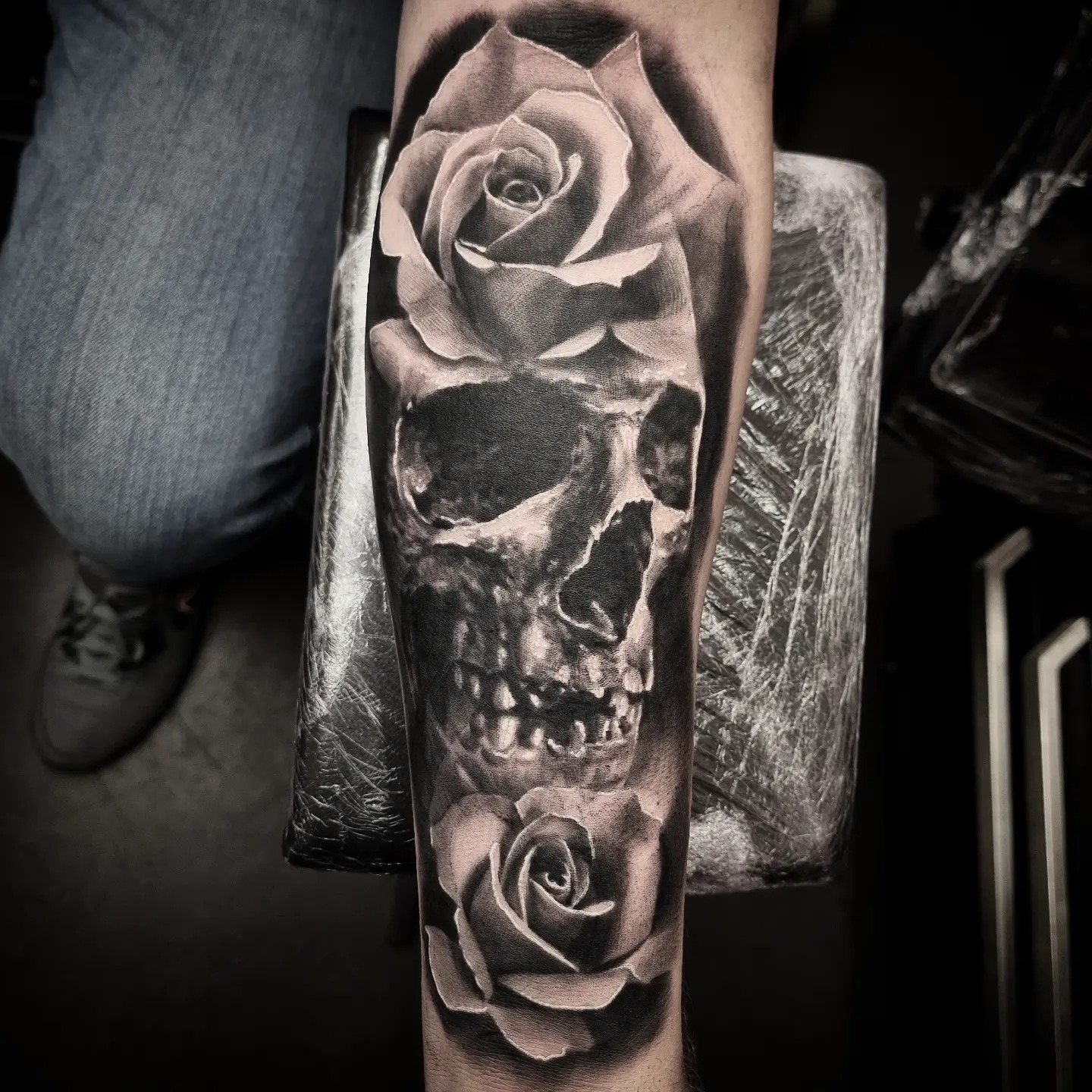 Dark and surreal black and grey realism tattoo by Tomek Turlej, Edinburgh
