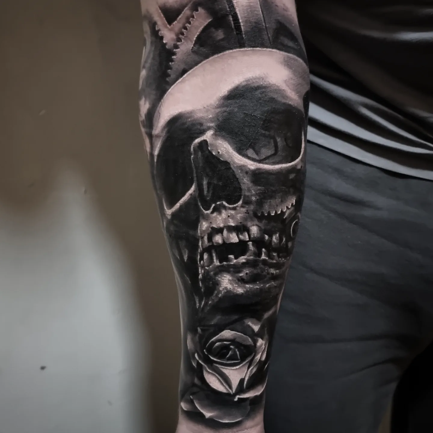 Dark realism black and grey tattoo by Tomek Turlej, Studio XIII Gallery, Scotland