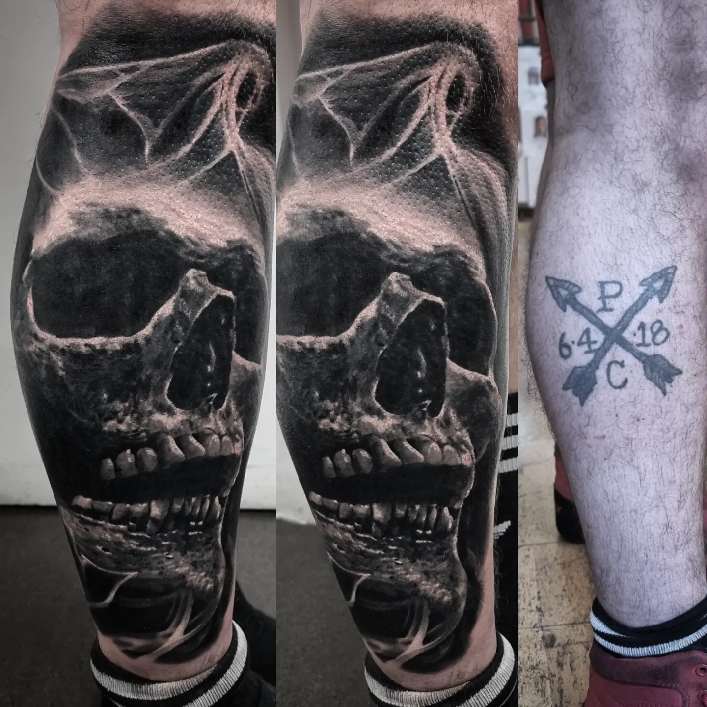 Gothic black and grey realism tattoo, custom design by Edinburgh tattoo artist Tomek Turlej