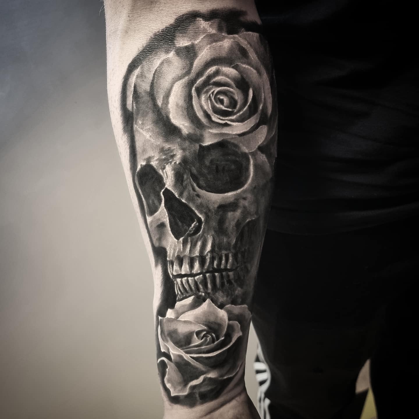 Black and grey horror realism tattoo by Tomek Turlej at Studio XIII Gallery Edinburgh