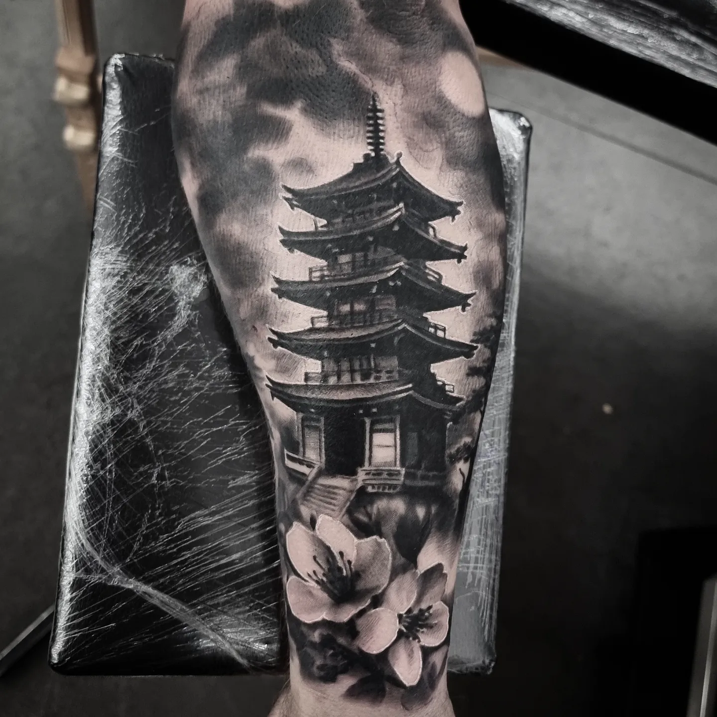 Japanese inspired black and grey realism tattoo by Tomek Turlej, Edinburgh