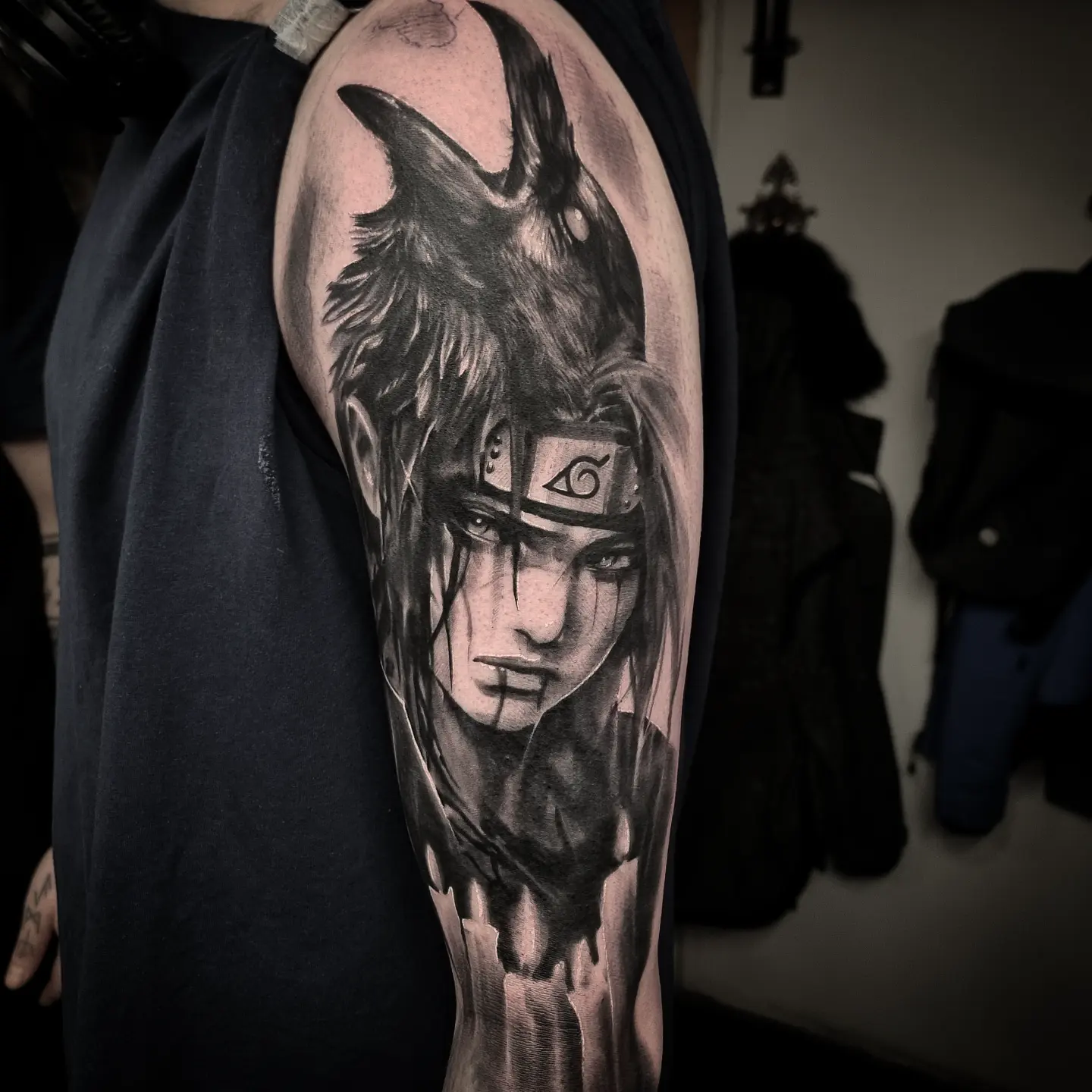 Samurai and Japanese themed black and grey tattoo by Edinburgh tattoo artist Tomek Turlej