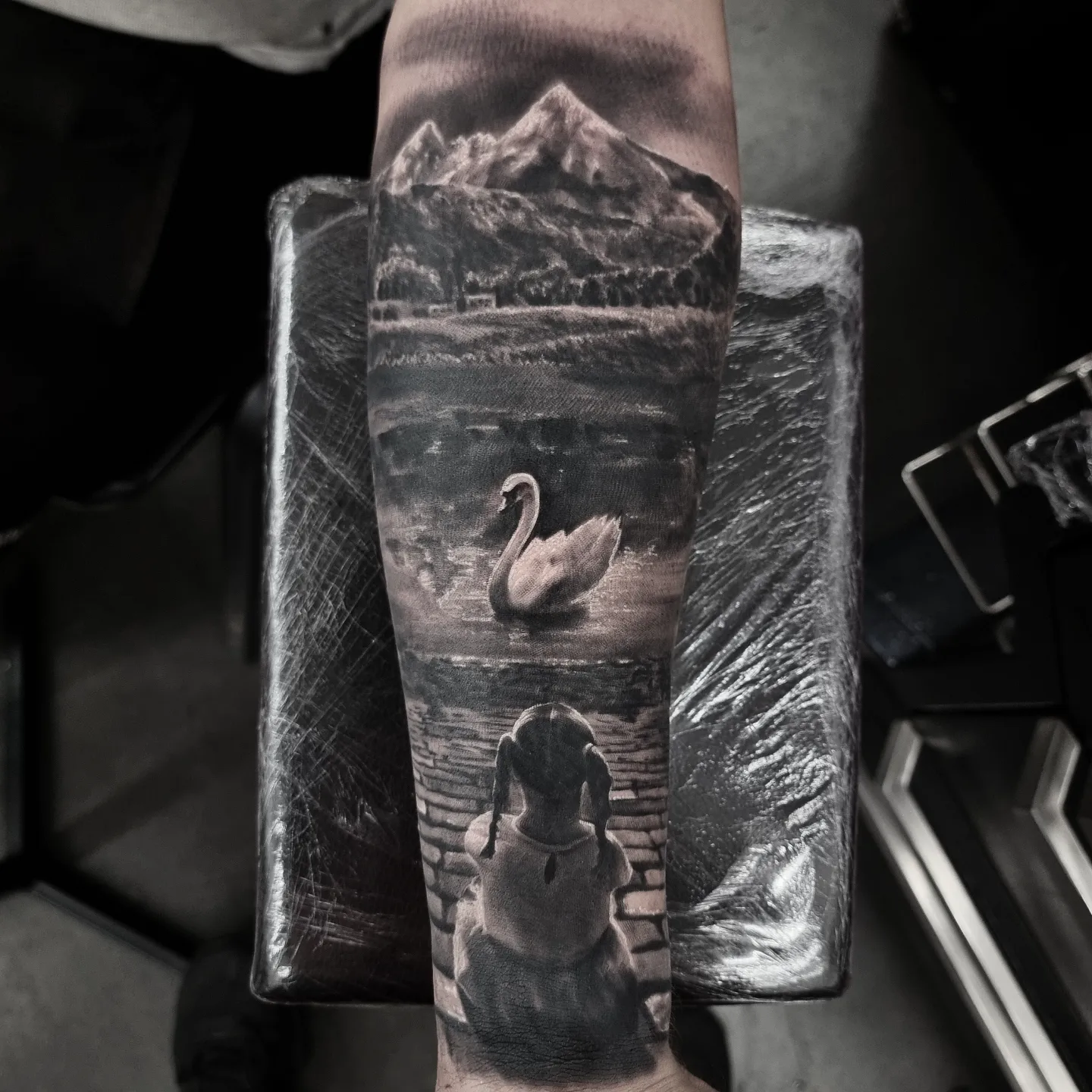 Fine detail black and grey nature tattoo, custom work by Edinburgh tattoo artist Tomek Turlej