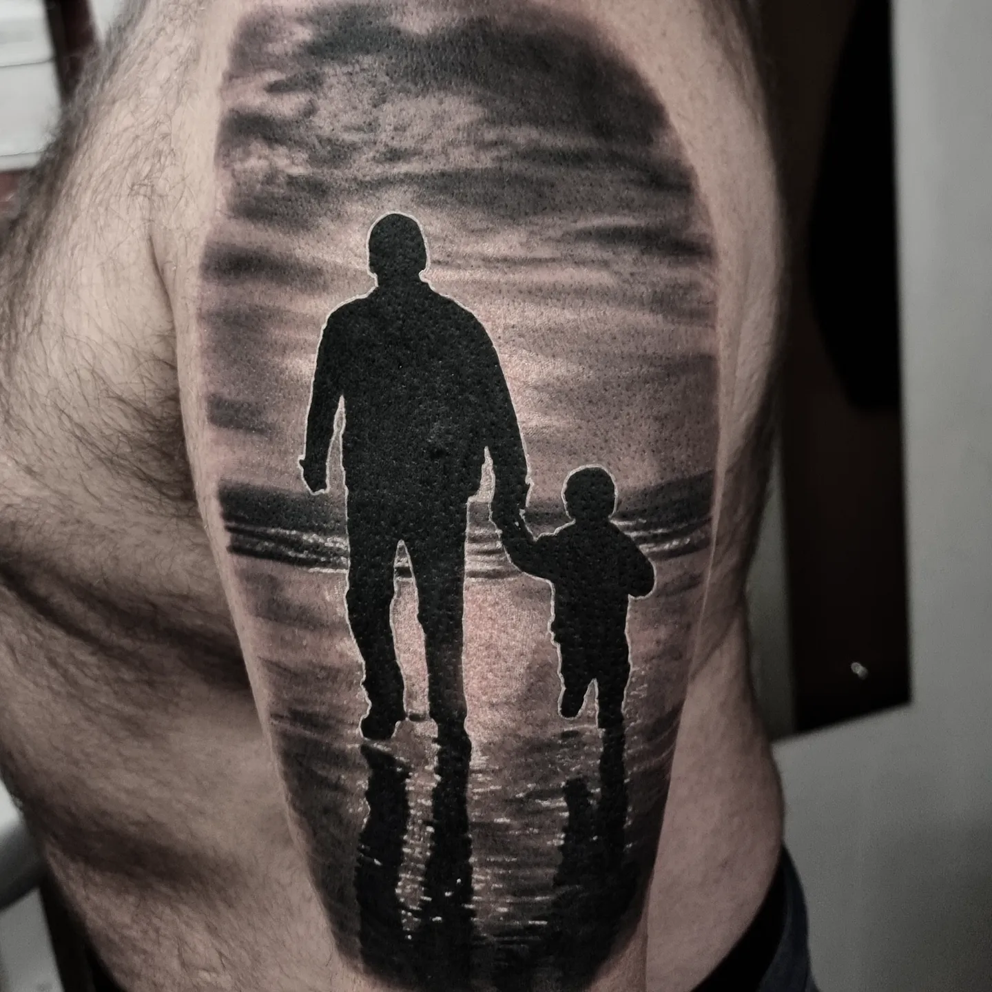 Black and grey realism nature and landscape tattoo by Tomek Turlej, Edinburgh