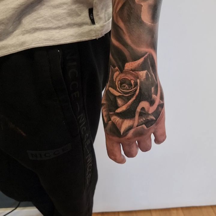 Photorealistic black and grey scenery tattoo by Tomek Turlej, Studio XIII Gallery, Scotland