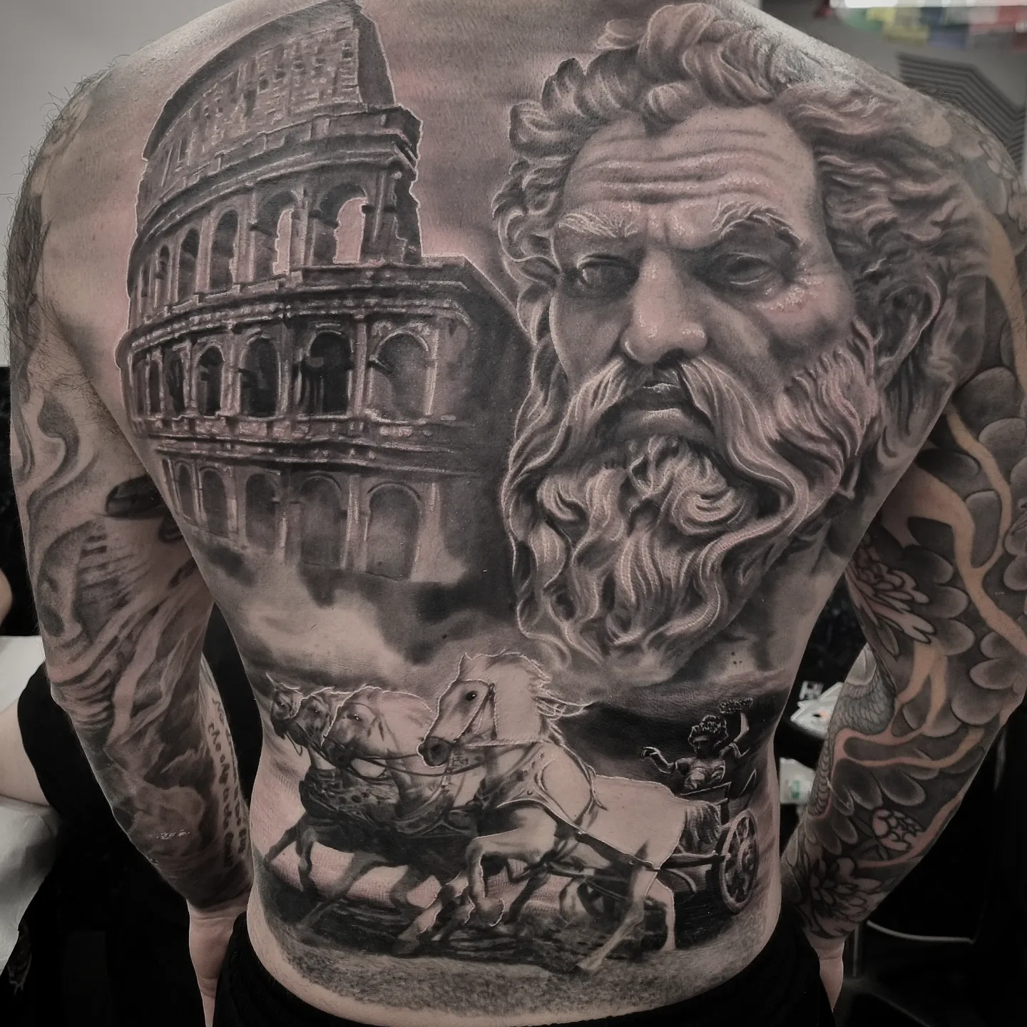 Realistic black and grey portrait tattoo healed, by Tomek Turlej at Studio XIII Gallery Edinburgh