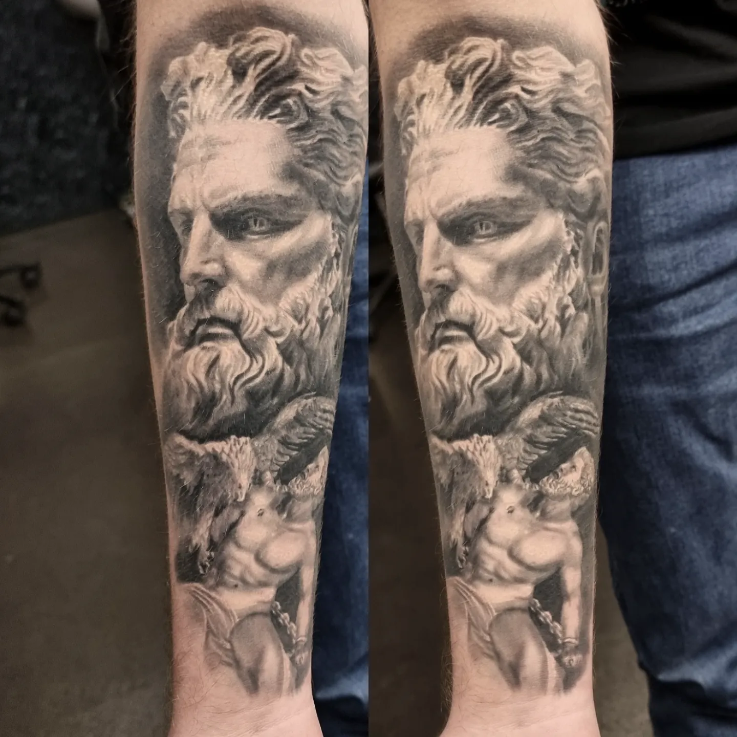 Fine detail black and grey portrait tattoo, custom work by Edinburgh tattoo artist Tomek Turlej