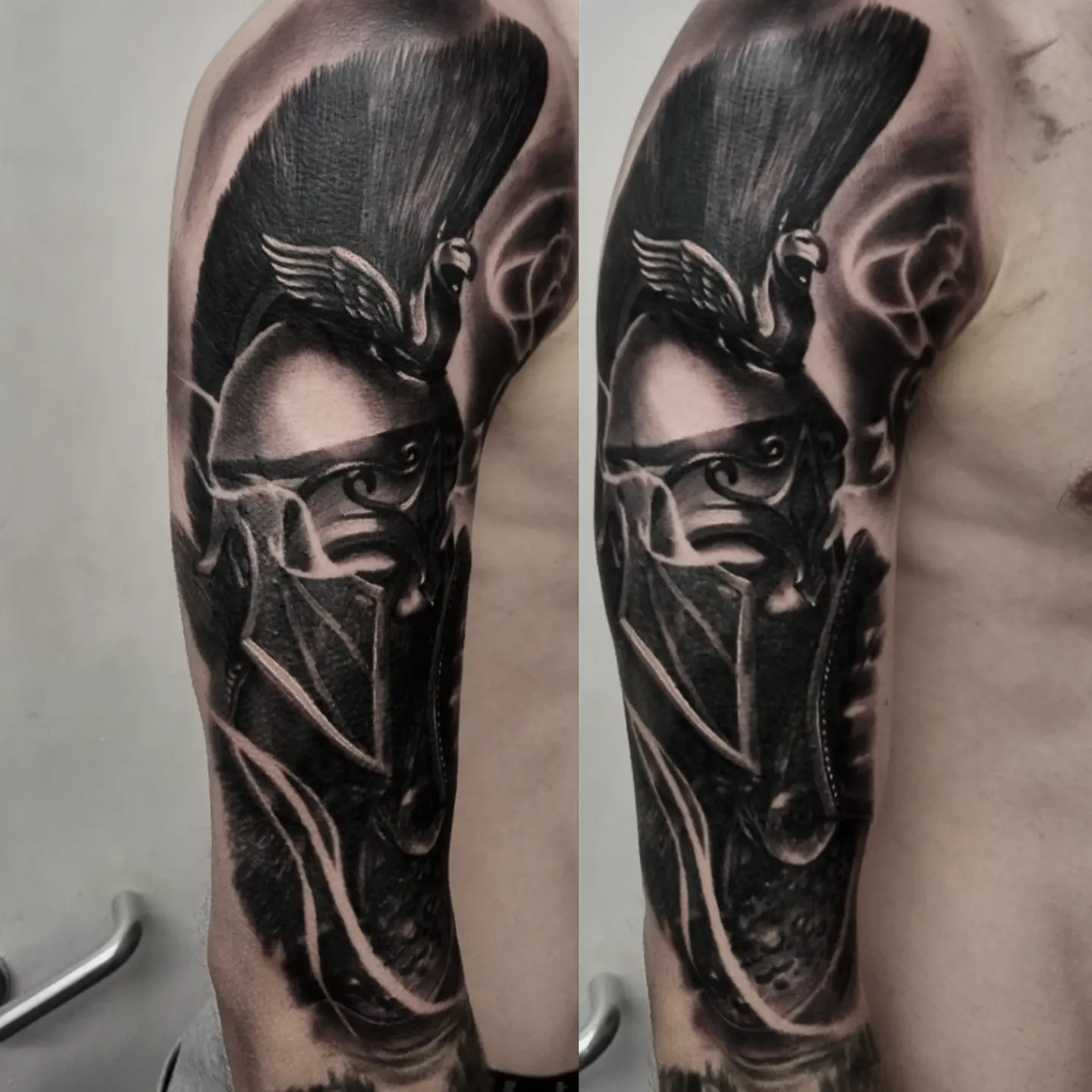 Photorealistic black and grey portrait tattoo by Tomek Turlej, Studio XIII Gallery, Scotland