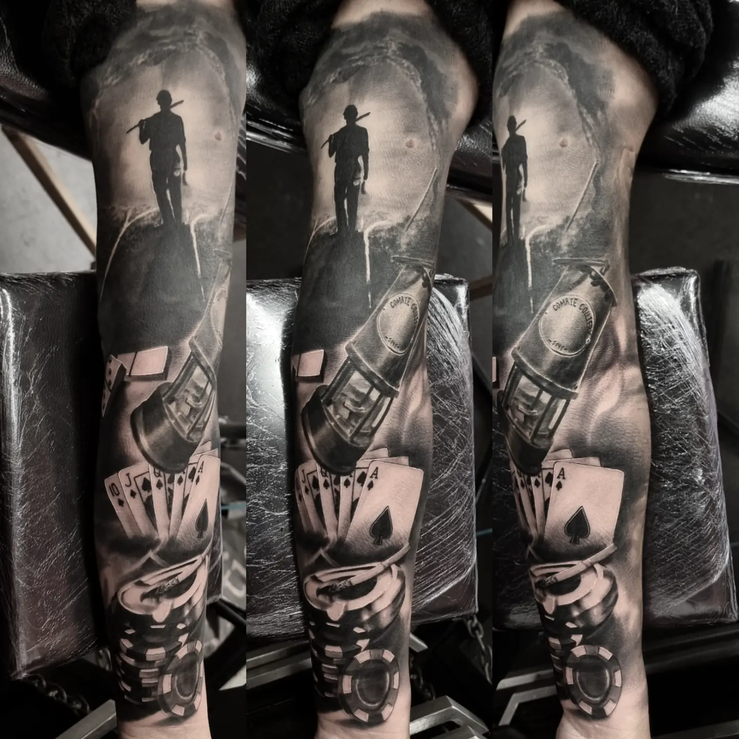 Fine detail black and grey portrait tattoo, custom work by Edinburgh tattoo artist Tomek Turlej