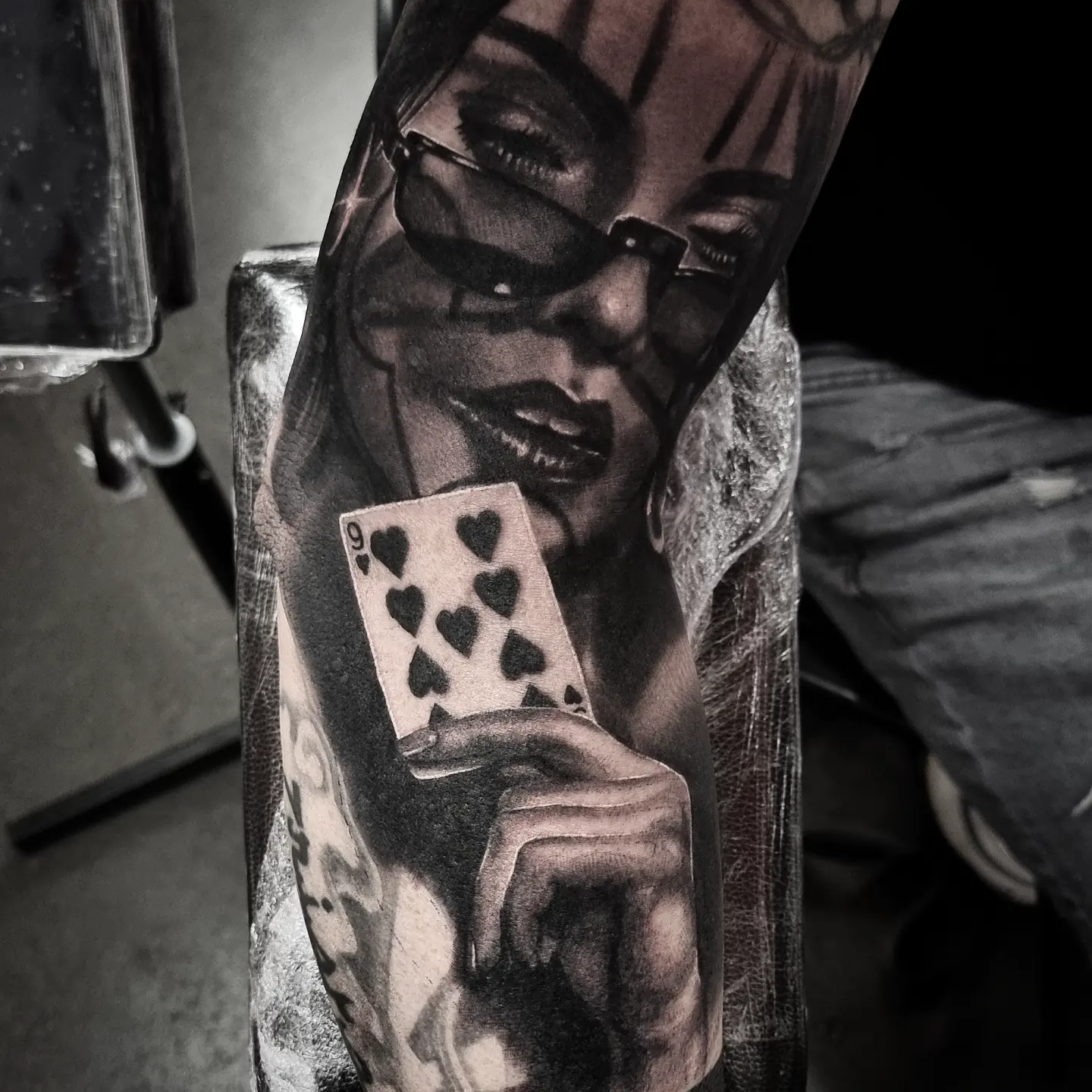 Realistic black and grey portrait tattoo healed, by Tomek Turlej at Studio XIII Gallery Edinburgh
