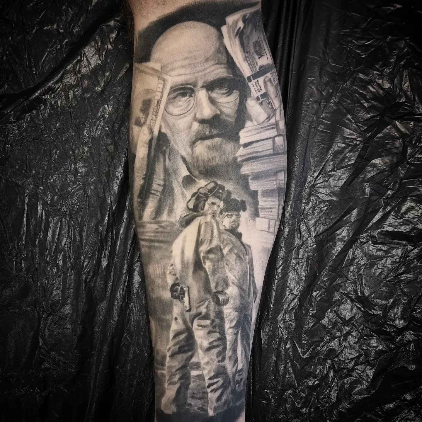 Fine detail black and grey portrait tattoo, custom work by Edinburgh tattoo artist Tomek Turlej