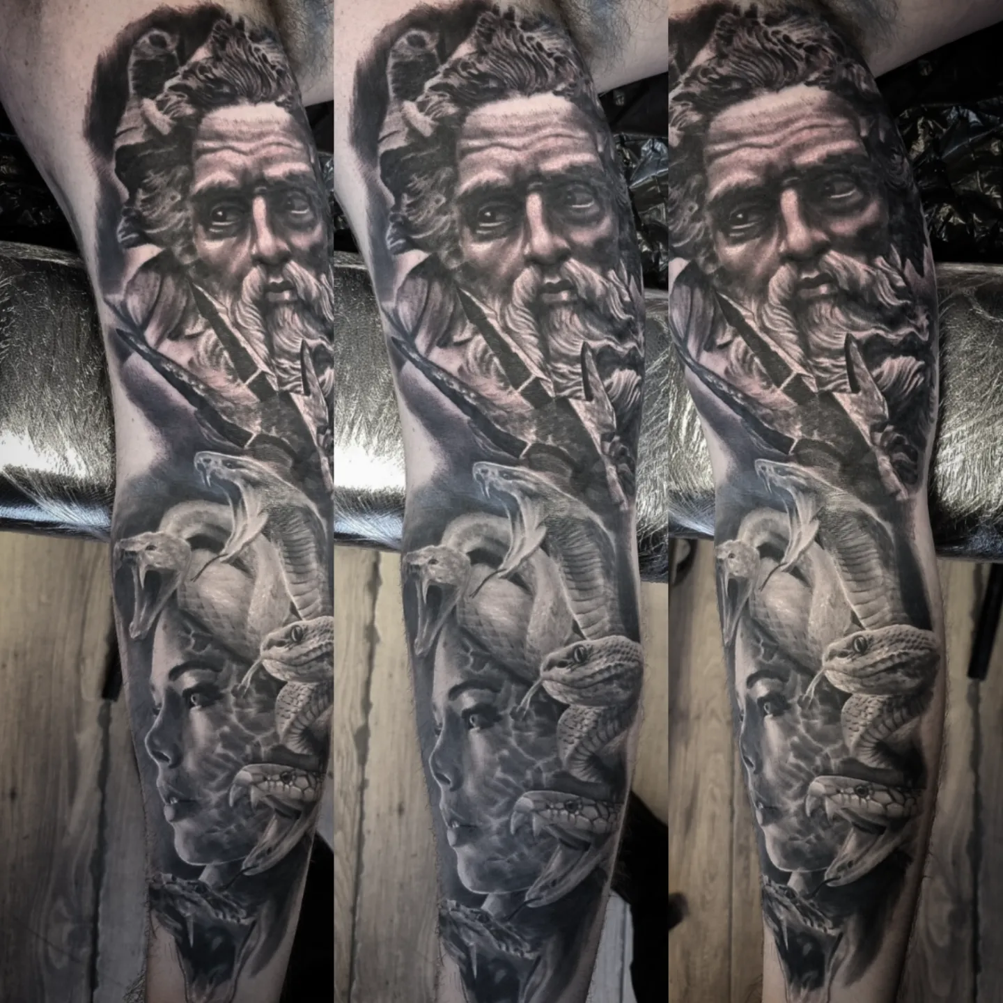 Black and grey realism portrait tattoo by Tomek Turlej, tattoo artist in Edinburgh