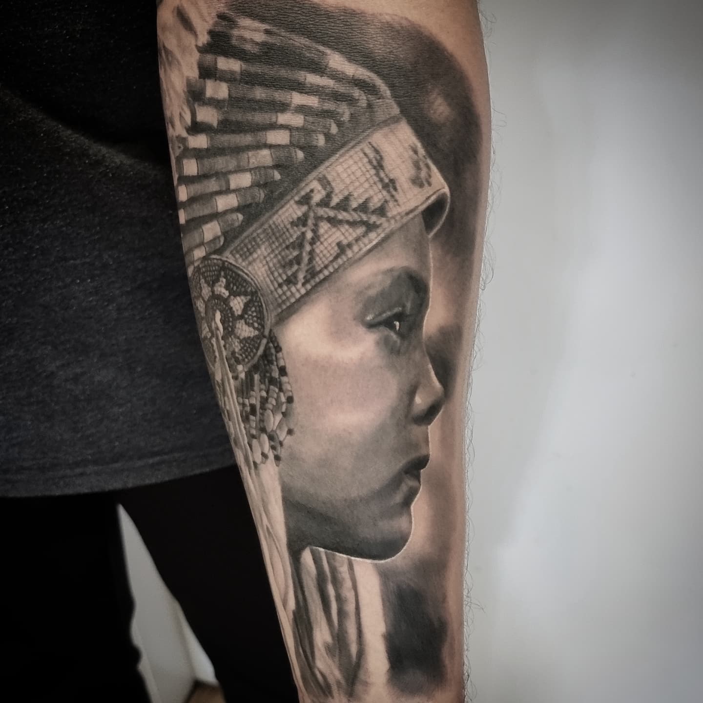 Realistic black and grey portrait tattoo healed, by Tomek Turlej at Studio XIII Gallery Edinburgh