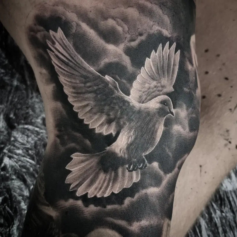 Fine detail black and grey animal tattoo, custom design by Edinburgh tattoo artist Tomek Turlej