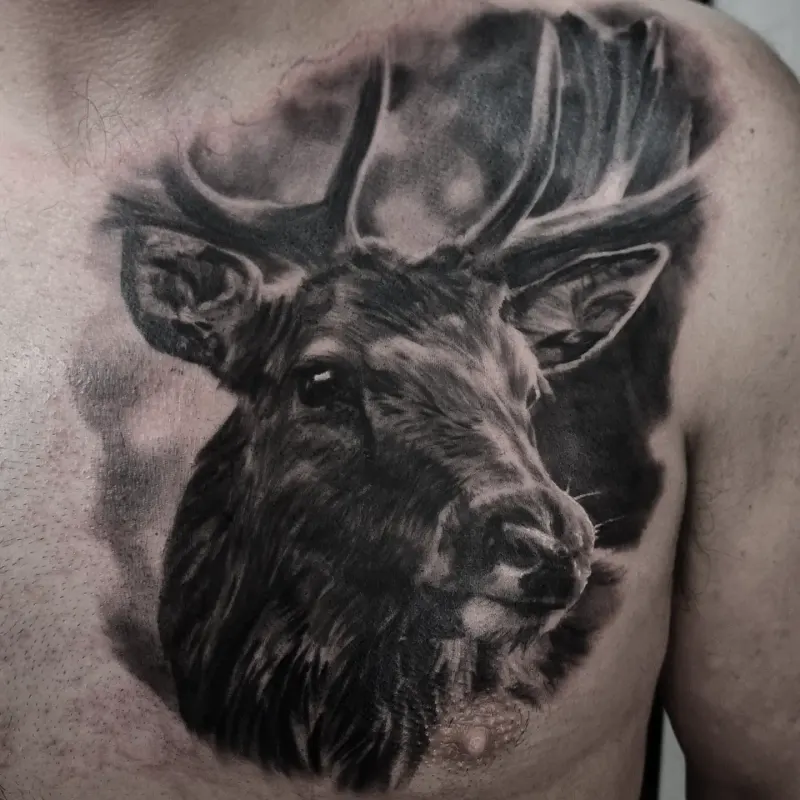 Fine detail black and grey animal tattoo, custom design by Edinburgh tattoo artist Tomek Turlej