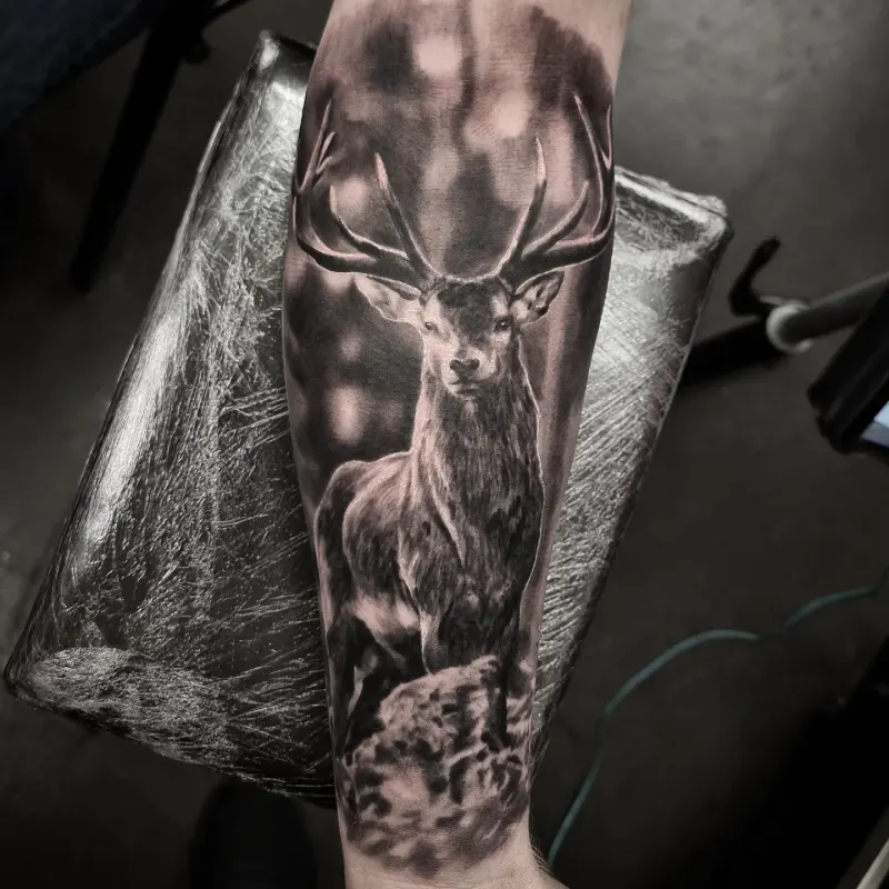 Fine detail black and grey animal tattoo, custom design by Edinburgh tattoo artist Tomek Turlej