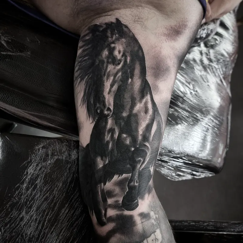 Fine detail black and grey animal tattoo, custom design by Edinburgh tattoo artist Tomek Turlej