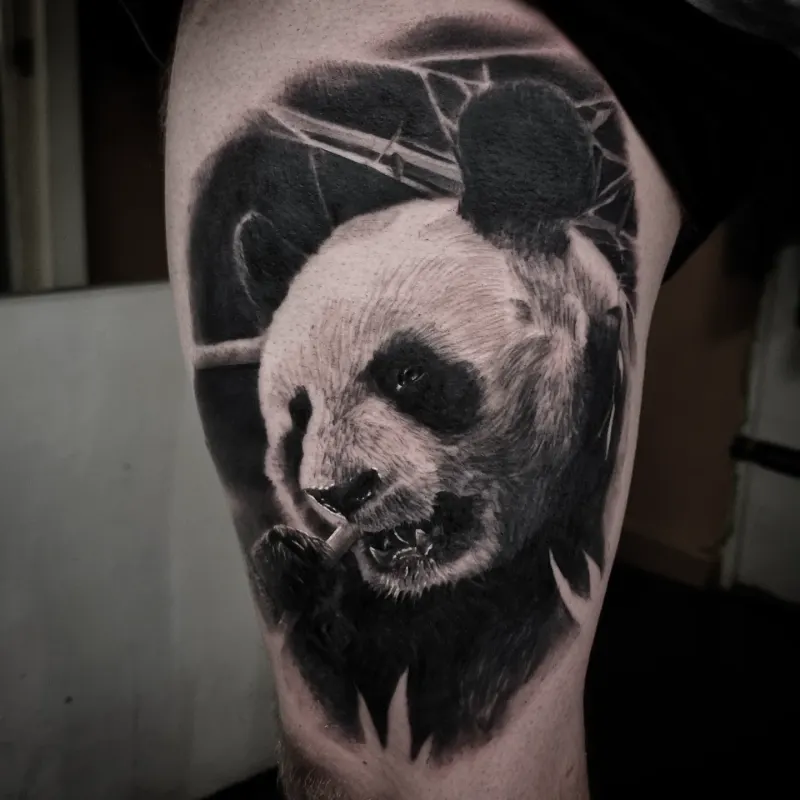 Photorealistic black and grey animal tattoo by Tomek Turlej, Studio XIII Gallery, Scotland