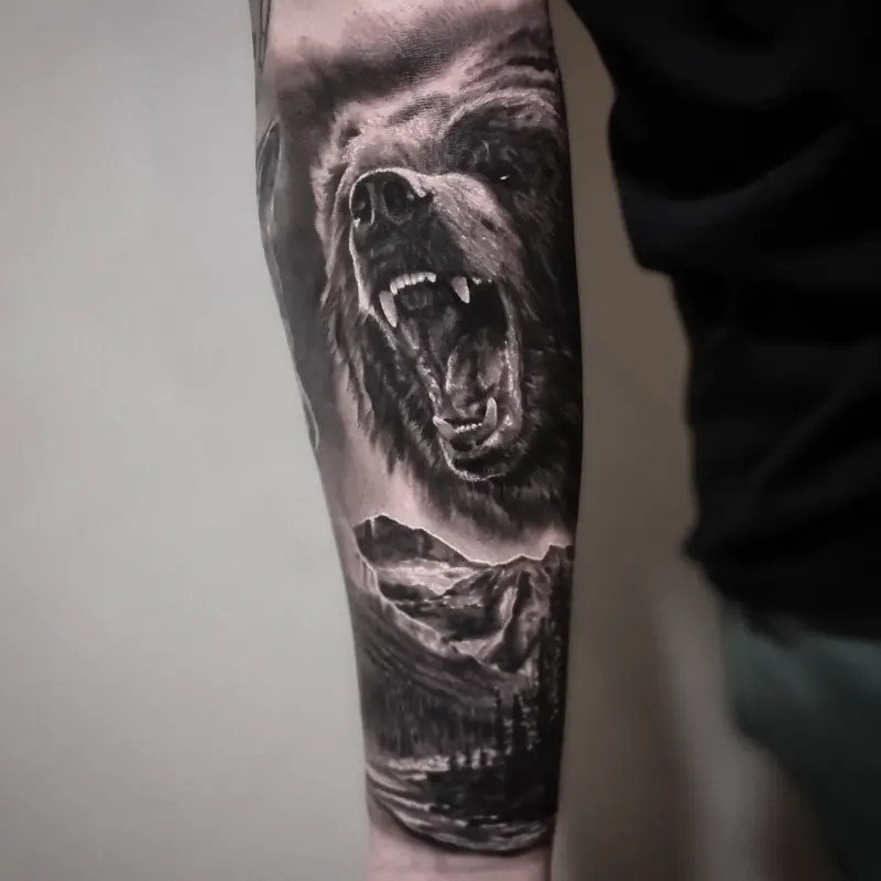Black and grey realism animal tattoo by Tomek Turlej, tattoo artist in Edinburgh