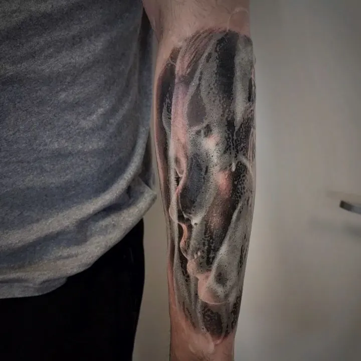 Fine detail black and grey animal tattoo, custom design by Edinburgh tattoo artist Tomek Turlej