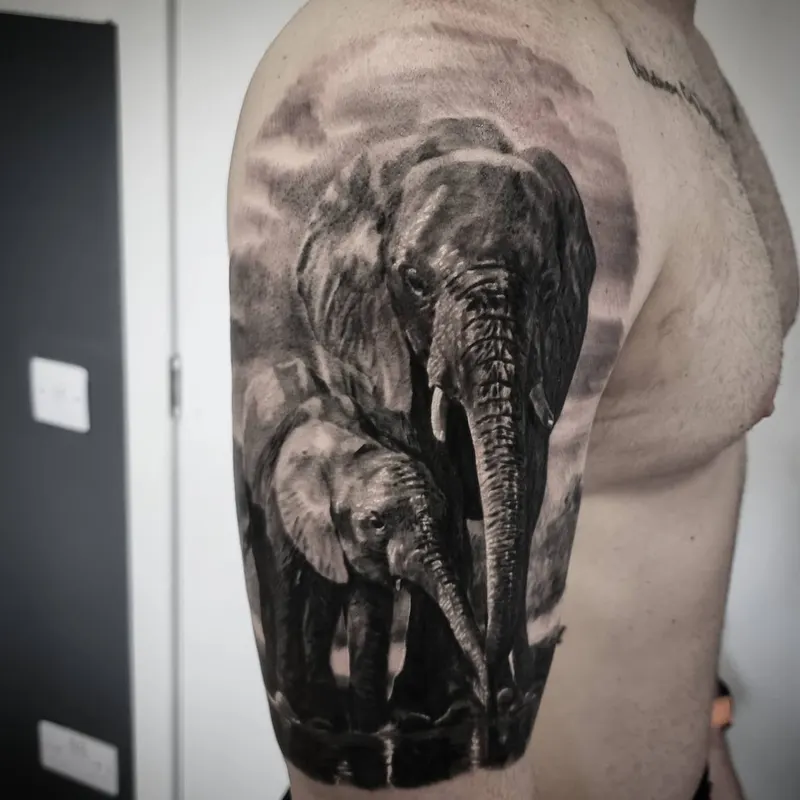 Fine detail black and grey animal tattoo, custom design by Edinburgh tattoo artist Tomek Turlej