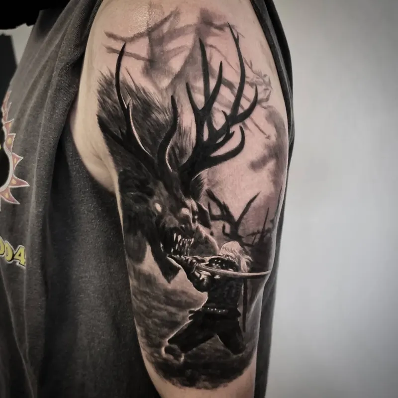 Photorealistic black and grey animal tattoo by Tomek Turlej, Studio XIII Gallery, Scotland