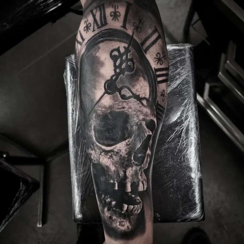 Dark and surreal black and grey realism tattoo by Tomek Turlej, Edinburgh