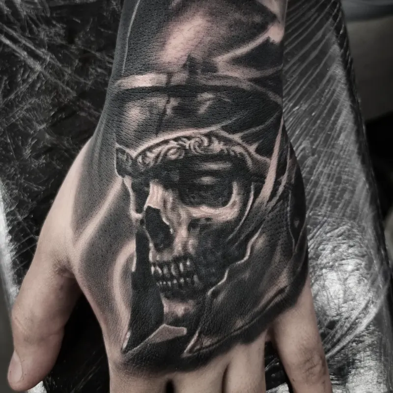 Dark realism black and grey tattoo by Tomek Turlej, Studio XIII Gallery, Scotland