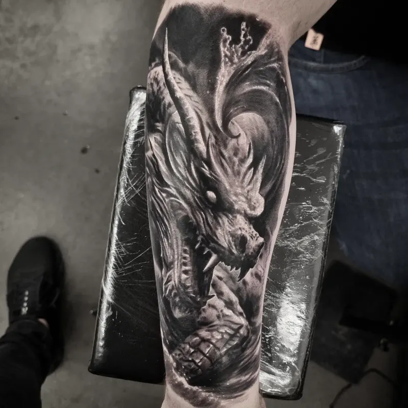 Black and grey horror realism tattoo by Tomek Turlej at Studio XIII Gallery Edinburgh