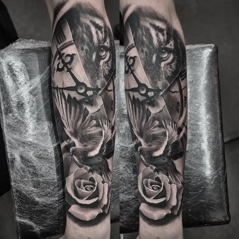 Dark and surreal black and grey realism tattoo by Tomek Turlej, Edinburgh