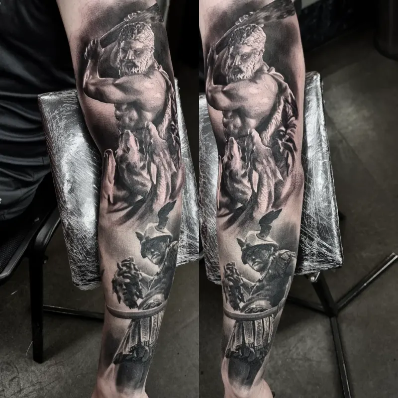 Black and grey horror realism tattoo by Tomek Turlej at Studio XIII Gallery Edinburgh