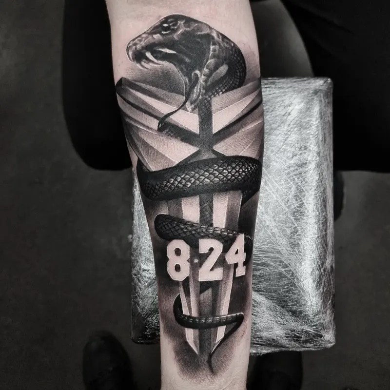 Gothic black and grey realism tattoo, custom design by Edinburgh tattoo artist Tomek Turlej
