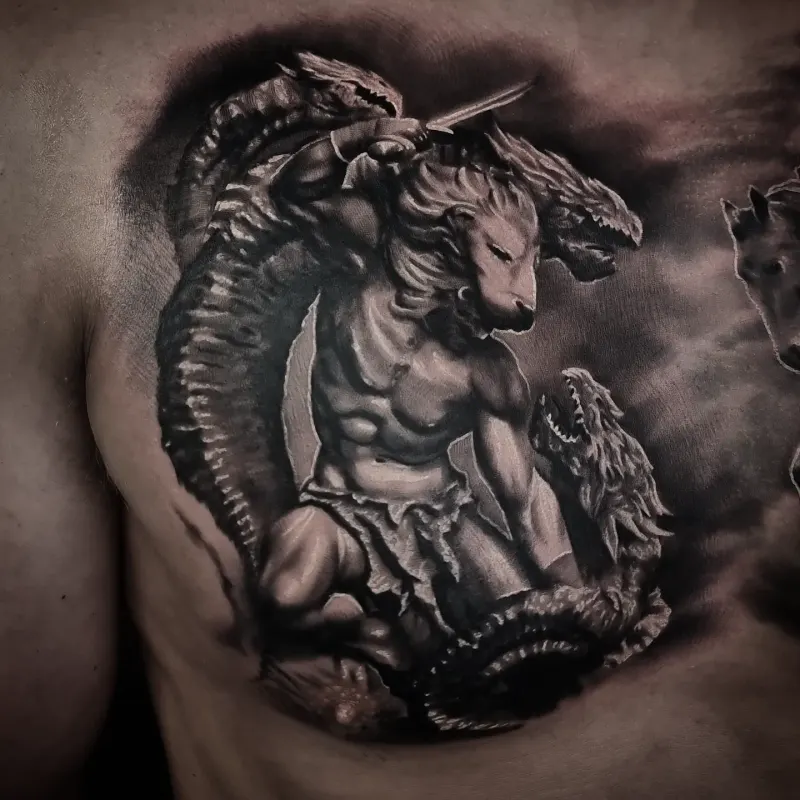 Gothic black and grey realism tattoo, custom design by Edinburgh tattoo artist Tomek Turlej