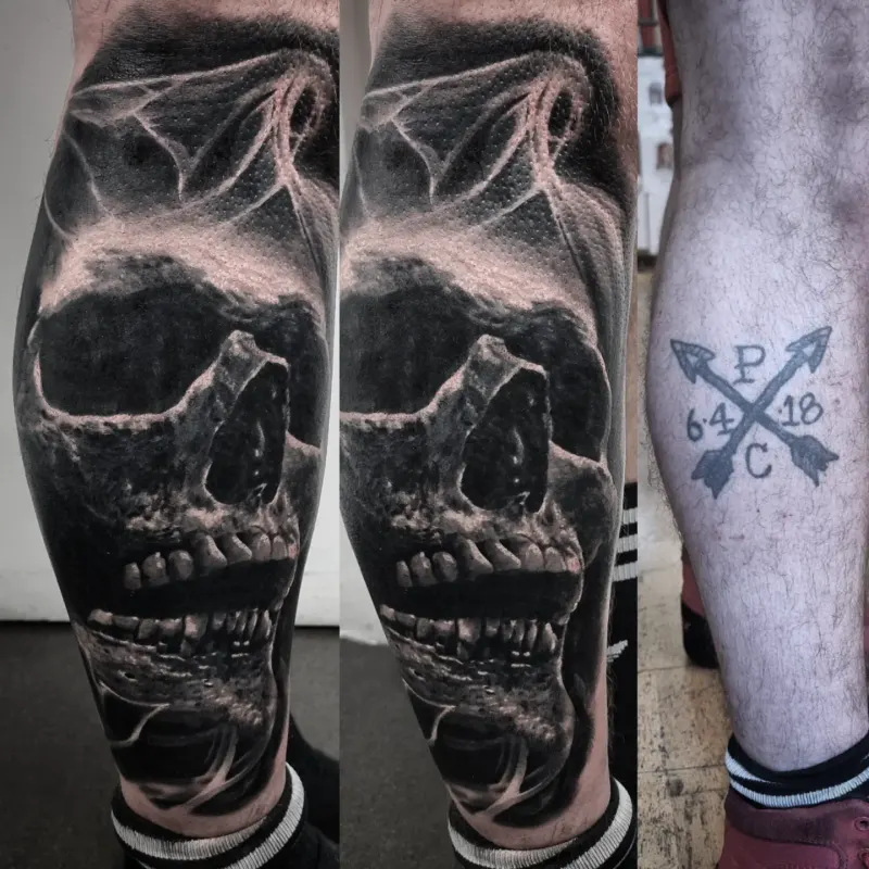 Gothic black and grey realism tattoo, custom design by Edinburgh tattoo artist Tomek Turlej