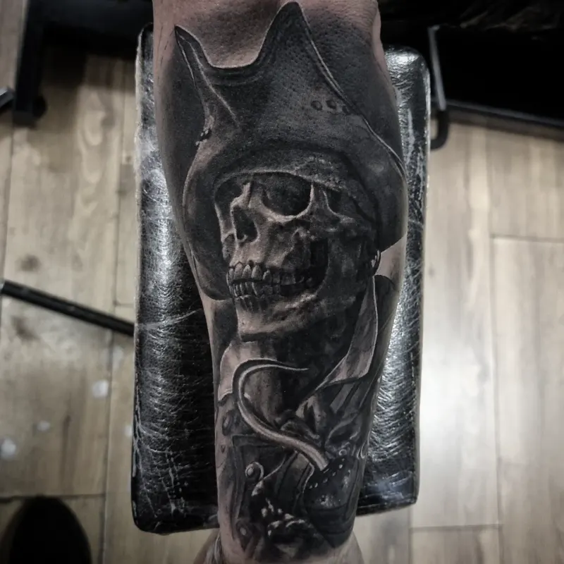 Dark realism black and grey tattoo by Tomek Turlej, Studio XIII Gallery, Scotland
