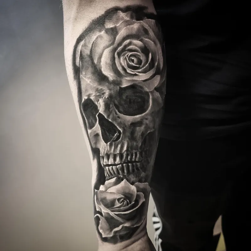 Black and grey horror realism tattoo by Tomek Turlej at Studio XIII Gallery Edinburgh