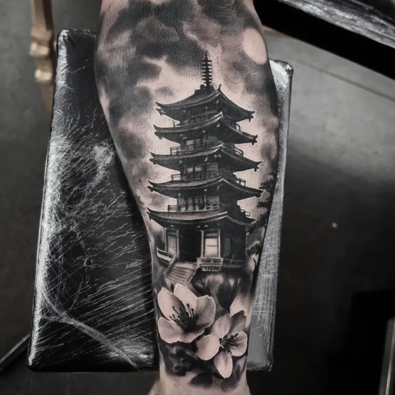 Japanese inspired black and grey realism tattoo by Tomek Turlej, Edinburgh