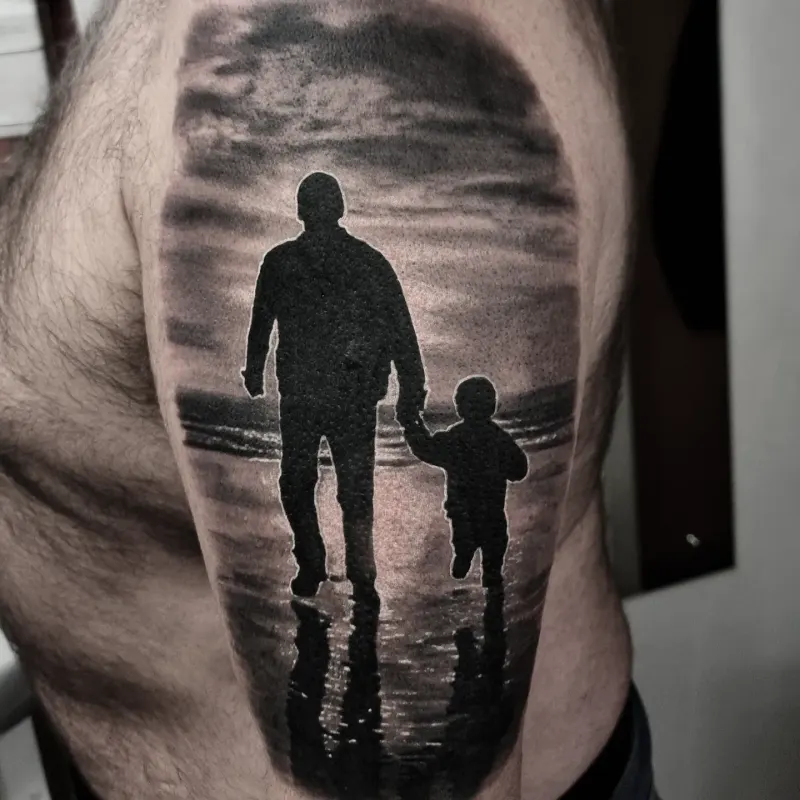 Black and grey realism nature and landscape tattoo by Tomek Turlej, Edinburgh