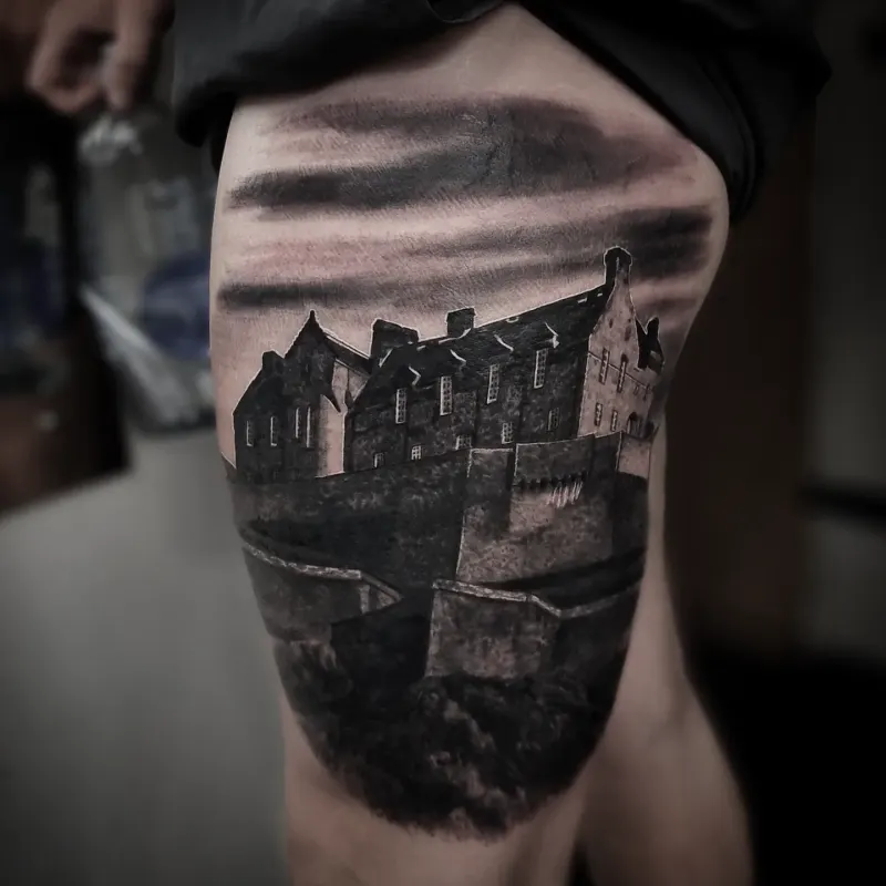 Fine detail black and grey nature tattoo, custom work by Edinburgh tattoo artist Tomek Turlej