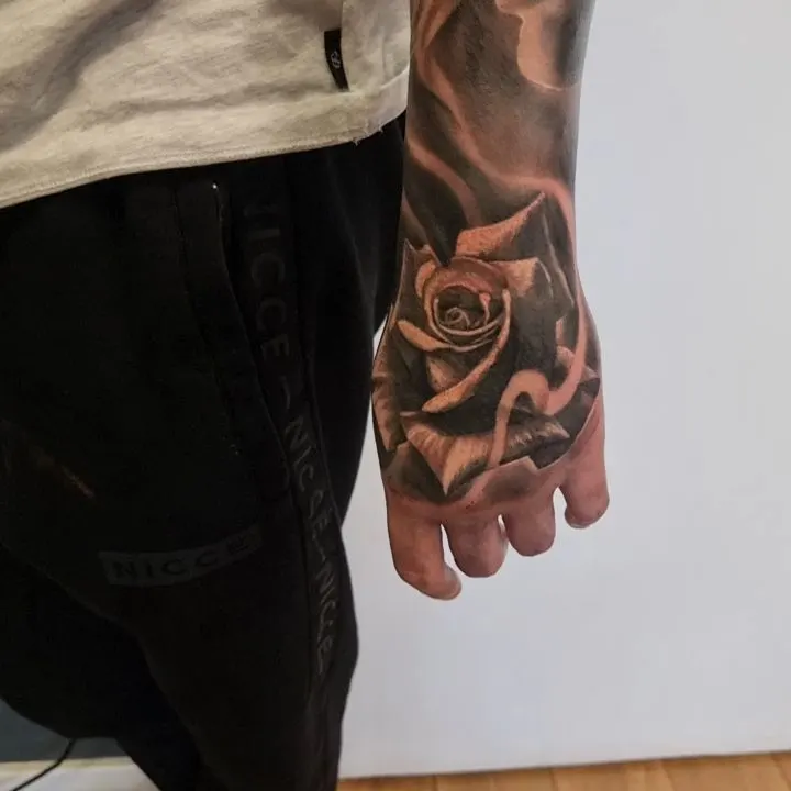 Photorealistic black and grey scenery tattoo by Tomek Turlej, Studio XIII Gallery, Scotland