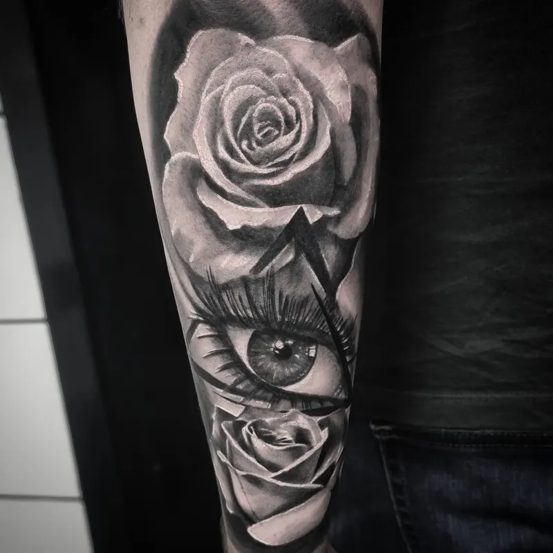 Realistic black and grey landscape tattoo by Tomek Turlej at Studio XIII Gallery Edinburgh