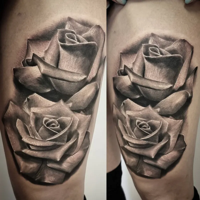 Photorealistic black and grey scenery tattoo by Tomek Turlej, Studio XIII Gallery, Scotland