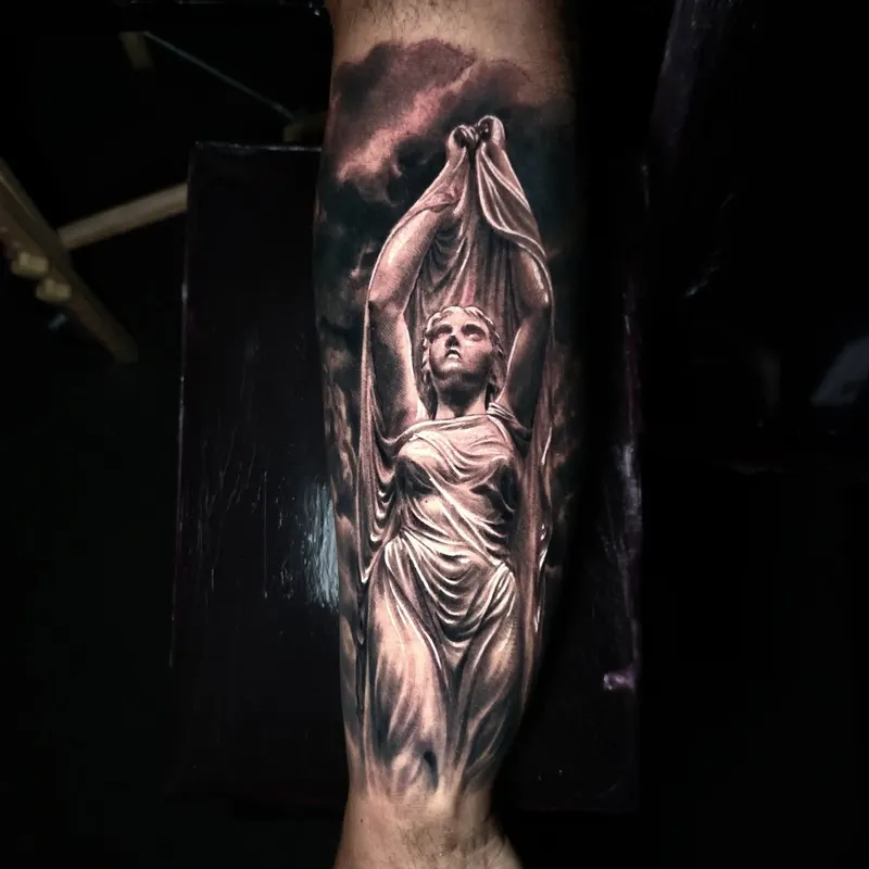 Black and grey realism portrait tattoo by Tomek Turlej, tattoo artist in Edinburgh