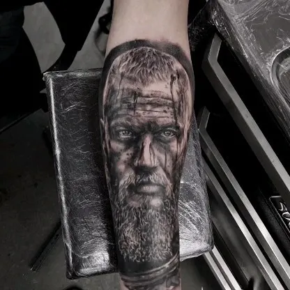 Photorealistic black and grey portrait tattoo by Tomek Turlej, Studio XIII Gallery, Scotland