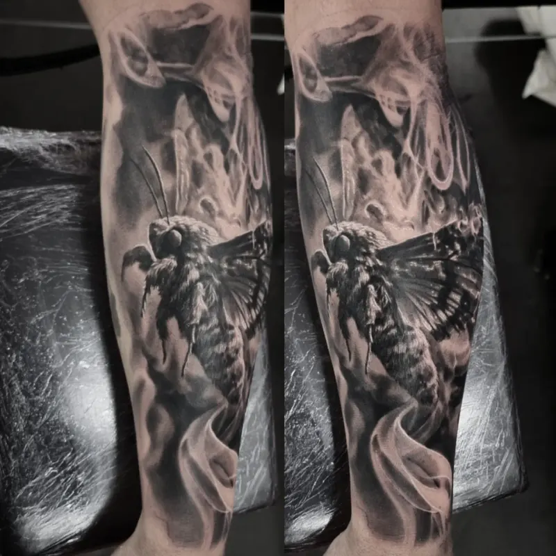 Black and grey realism portrait tattoo by Tomek Turlej, tattoo artist in Edinburgh