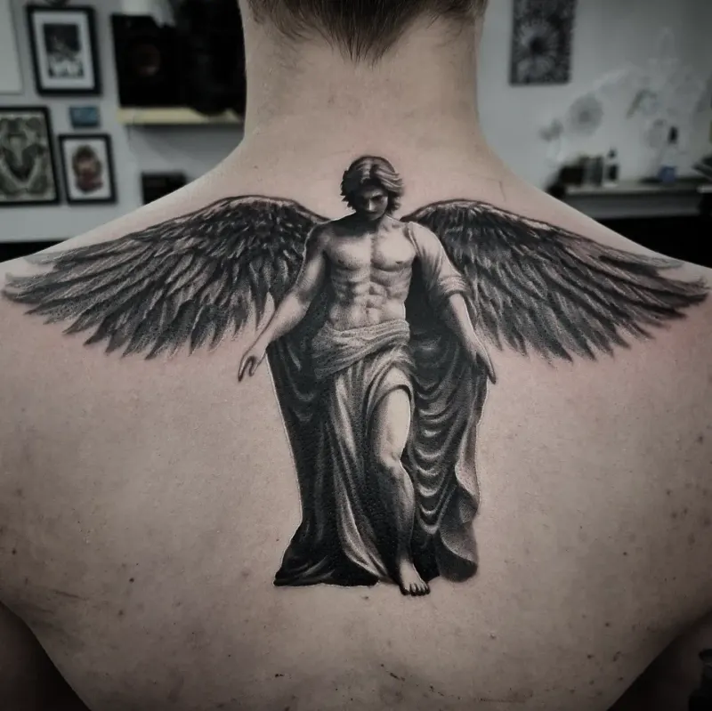 Realistic black and grey portrait tattoo healed, by Tomek Turlej at Studio XIII Gallery Edinburgh