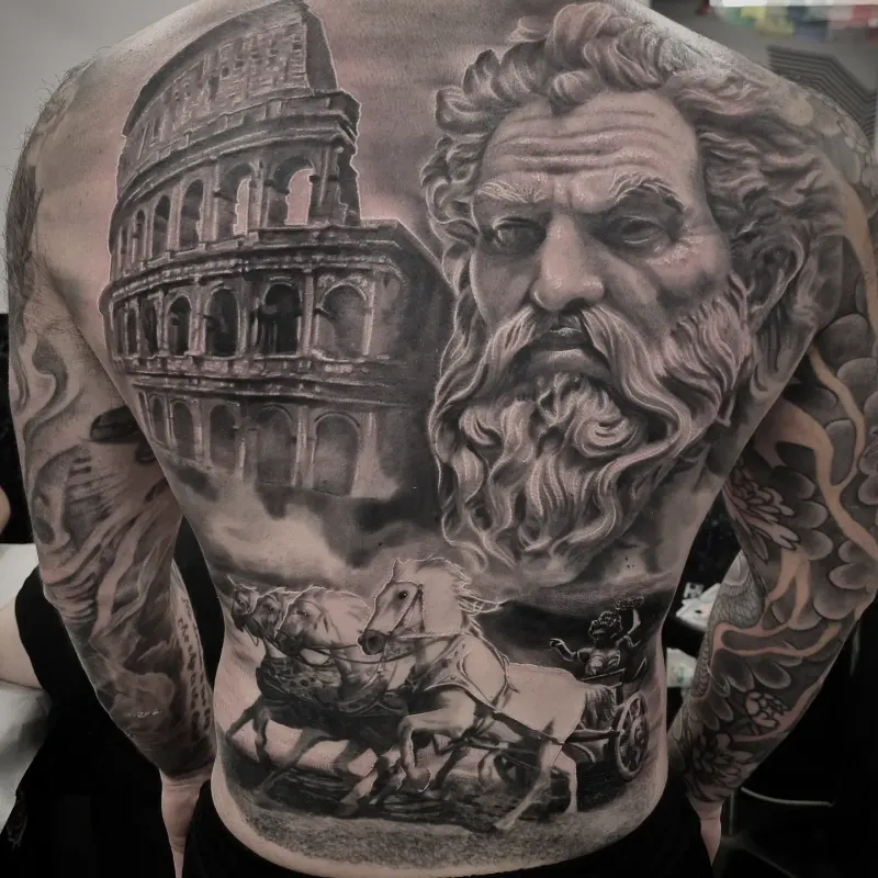 Realistic black and grey portrait tattoo healed, by Tomek Turlej at Studio XIII Gallery Edinburgh